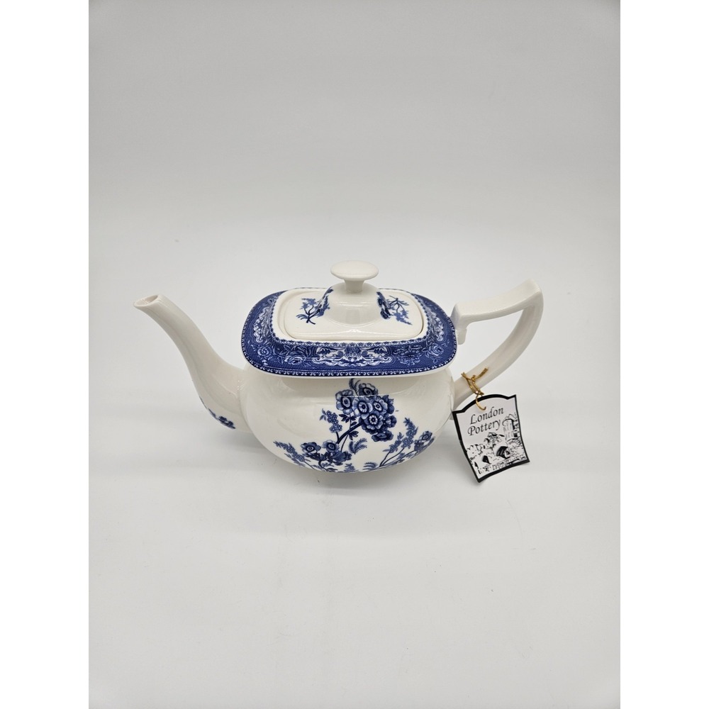 London Pottery TEAPOT Blue Delft Style Ceramic With Tag